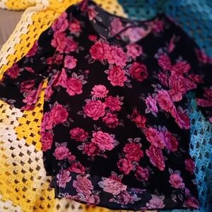torrid Black Blouse with Pink Floral Print